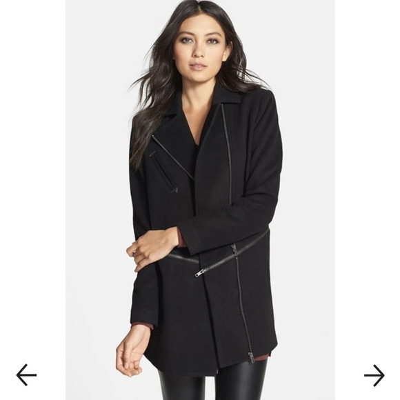 Mural Nordstrom Convertible Moto Zipper Trench Crop Over Coat Jacket Wool sz.M - Picture 1 of 12